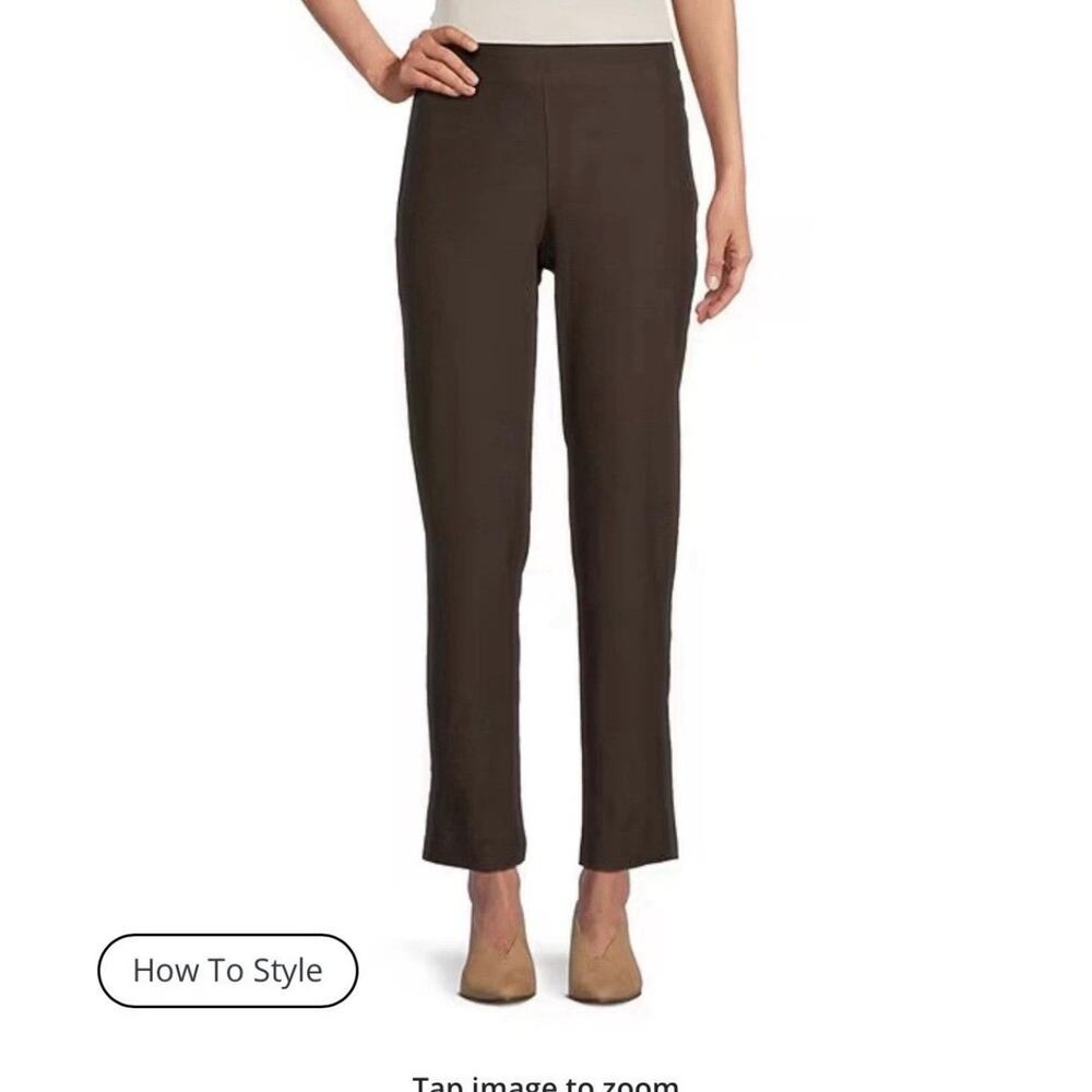 Eileen Fisher Slim Straight Ankle Pants Brown Pull-On Minimalist Stretch XL